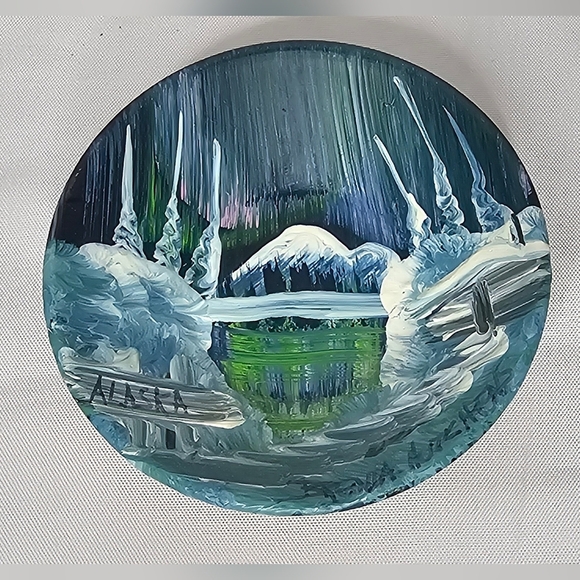 Unbranded Other - Mini Hand Painted Gold Pan Artist Signed Mountain Lake Stream Scene